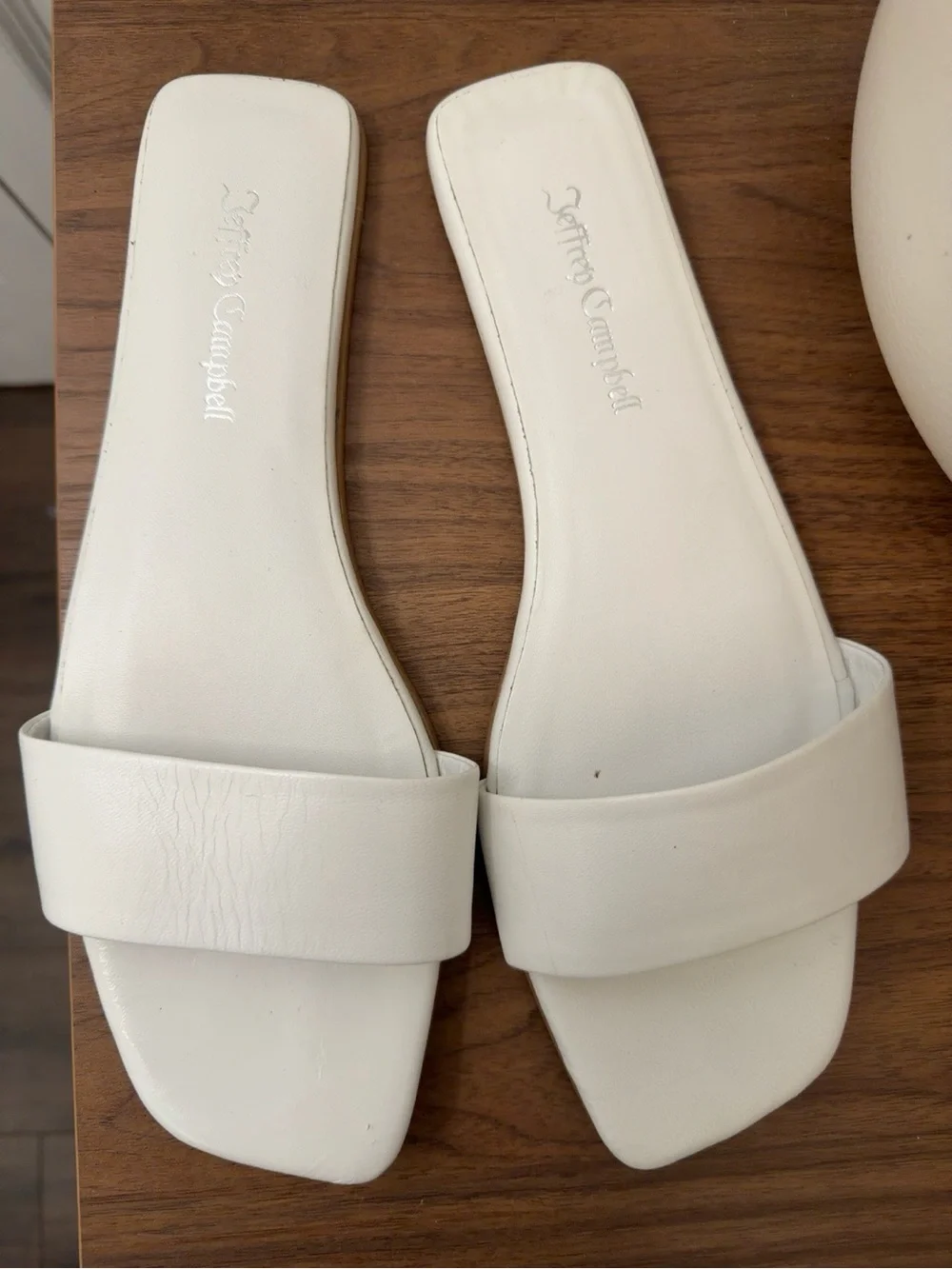 Jeffrey Campbell White Leather Square Toe Slide Sandals Size 9/40